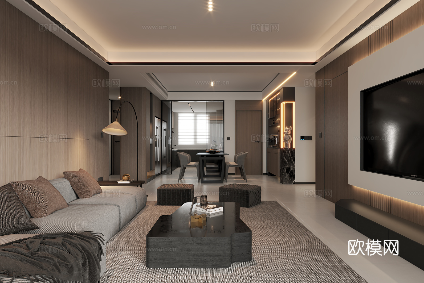 现代意式客餐厅3d模型下载（渲染图3）