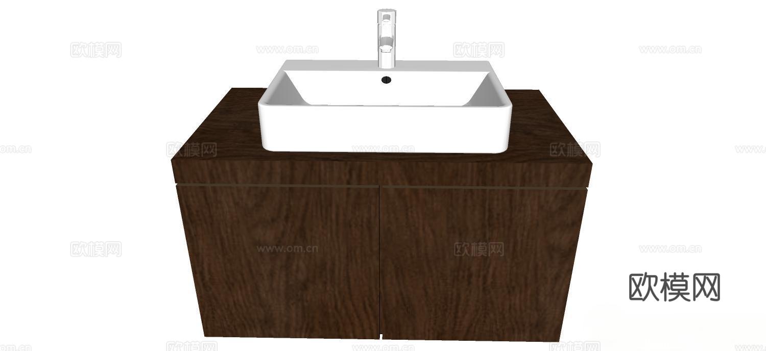 洗手台 中式洗手台 浴室柜 实木浴室柜su模型