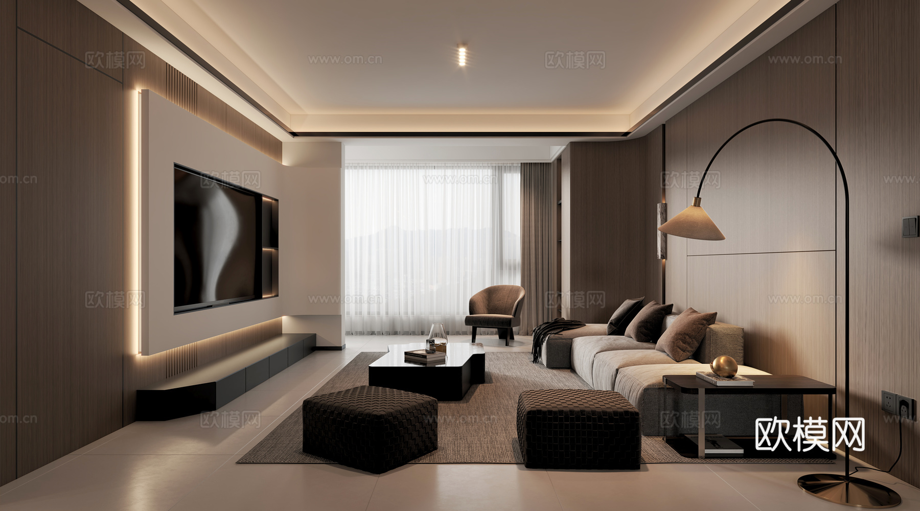 现代意式客餐厅3d模型下载（渲染图2）