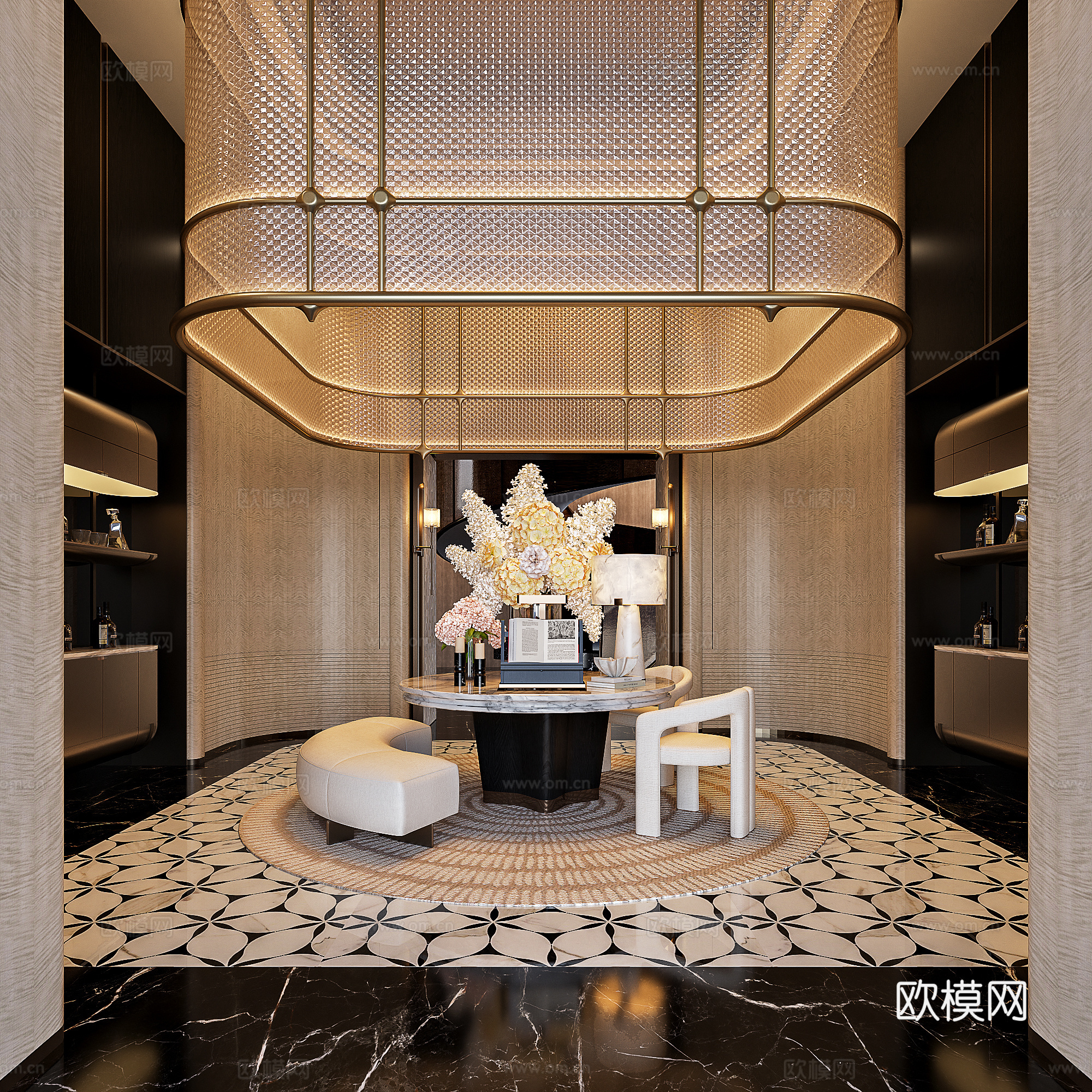 现代轻奢酒店艺术装置 装饰摆台 花艺摆件3d模型下载