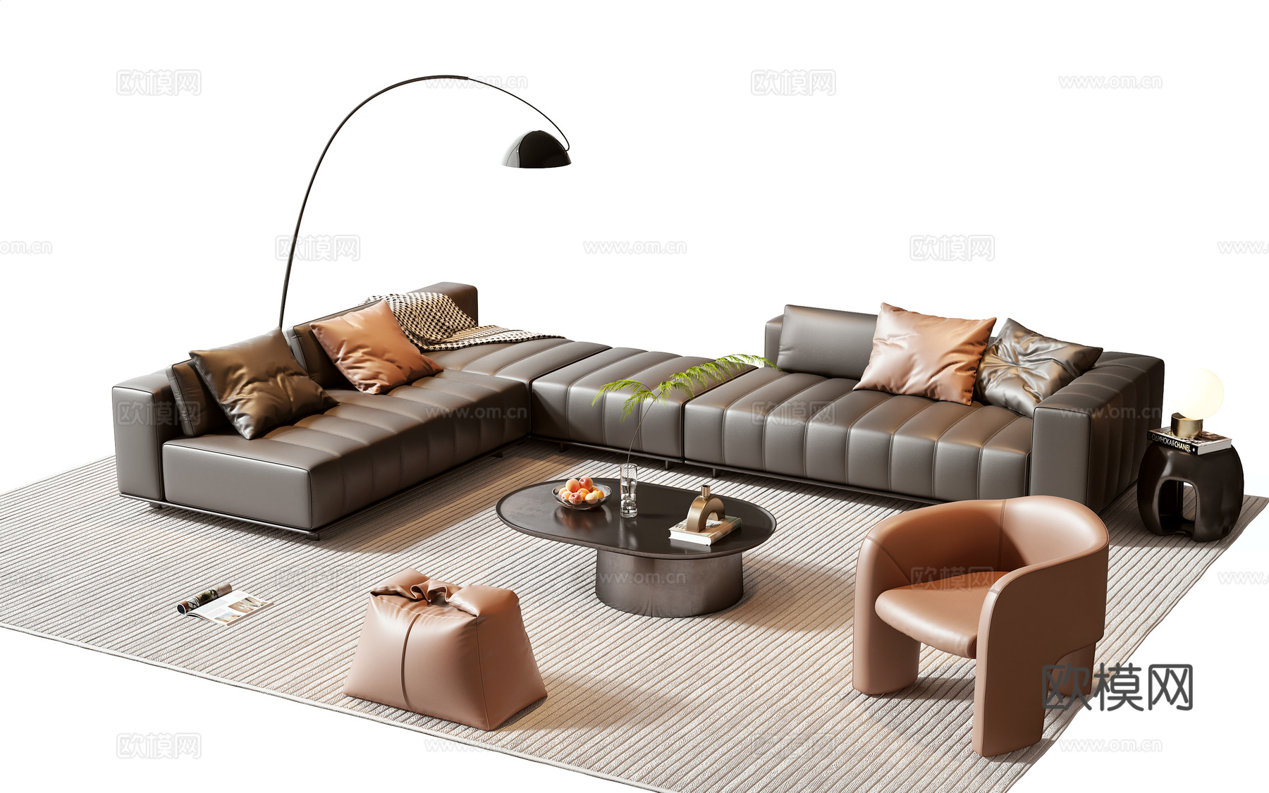 现代沙发茶几组合 组合沙发 茶几 摆件 落地灯 盆栽 墙饰3d模型下载