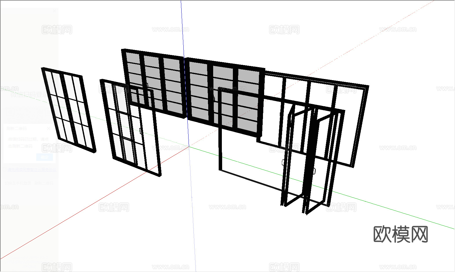 现代玻璃推拉门_滑门su模型