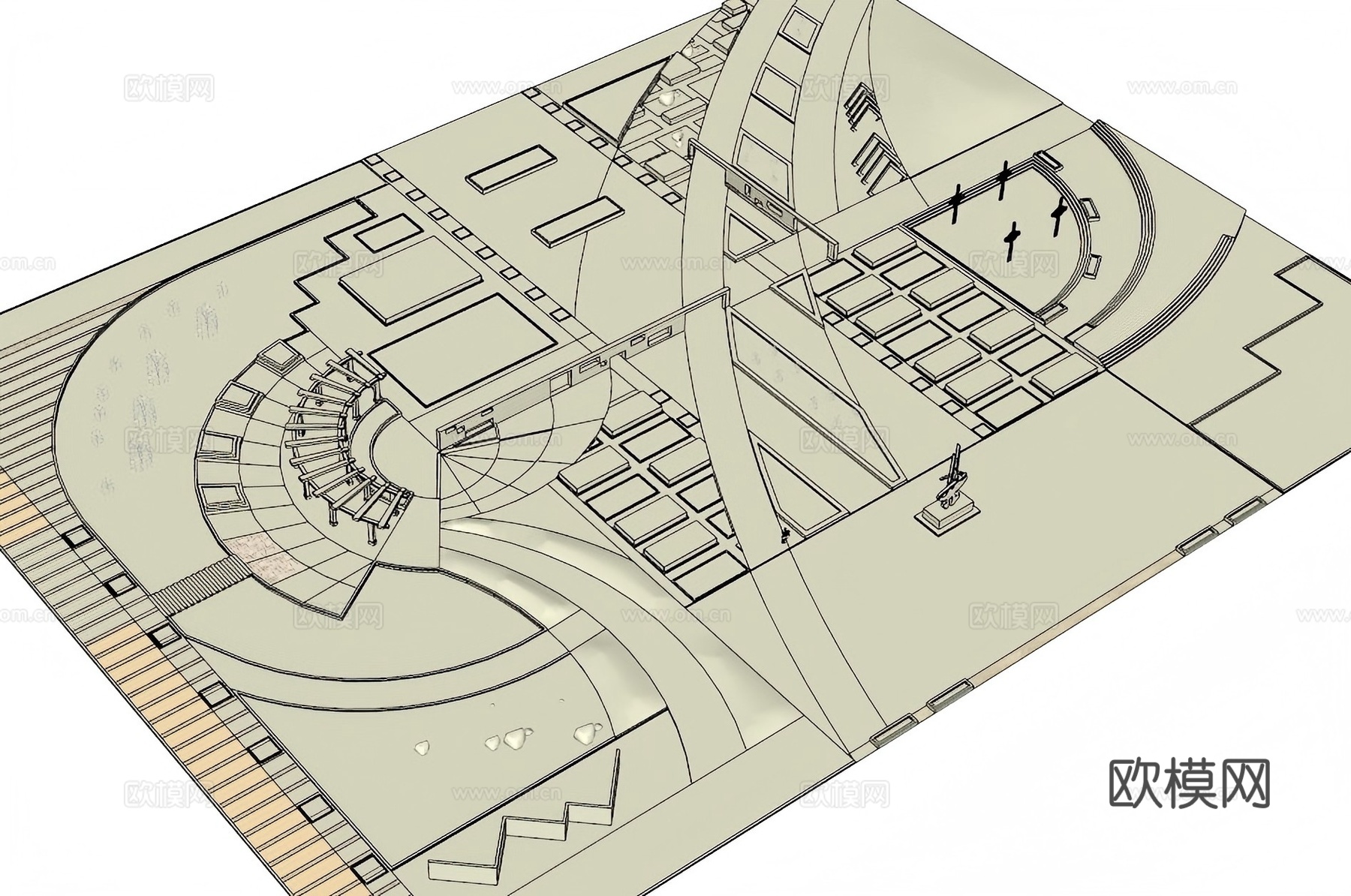 广场白模模型 园林景观模型 广场方案设计 园林方案设计su模型