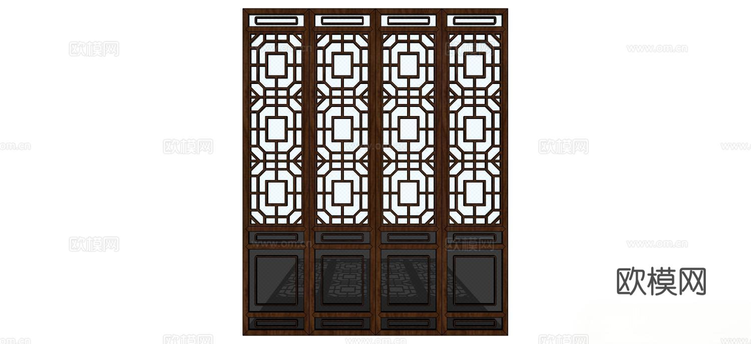 门 实木门 新中式门su模型