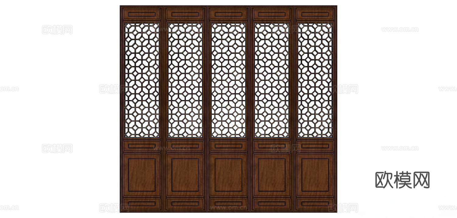 门 实木门 新中式门su模型