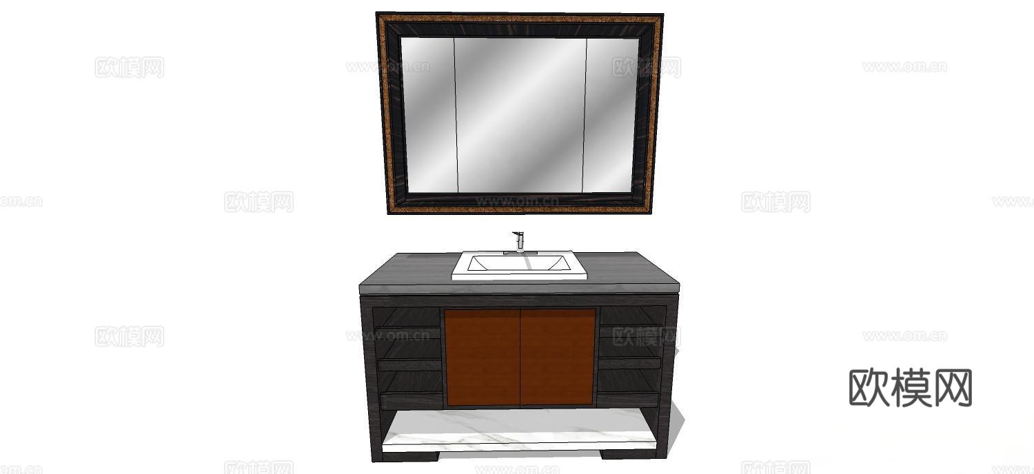 洗手台 中式洗手台 浴室柜 实木浴室柜su模型