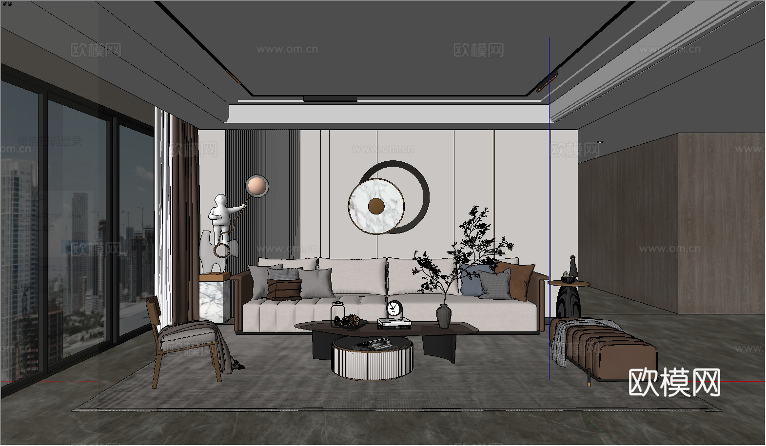 现代简约客厅su模型