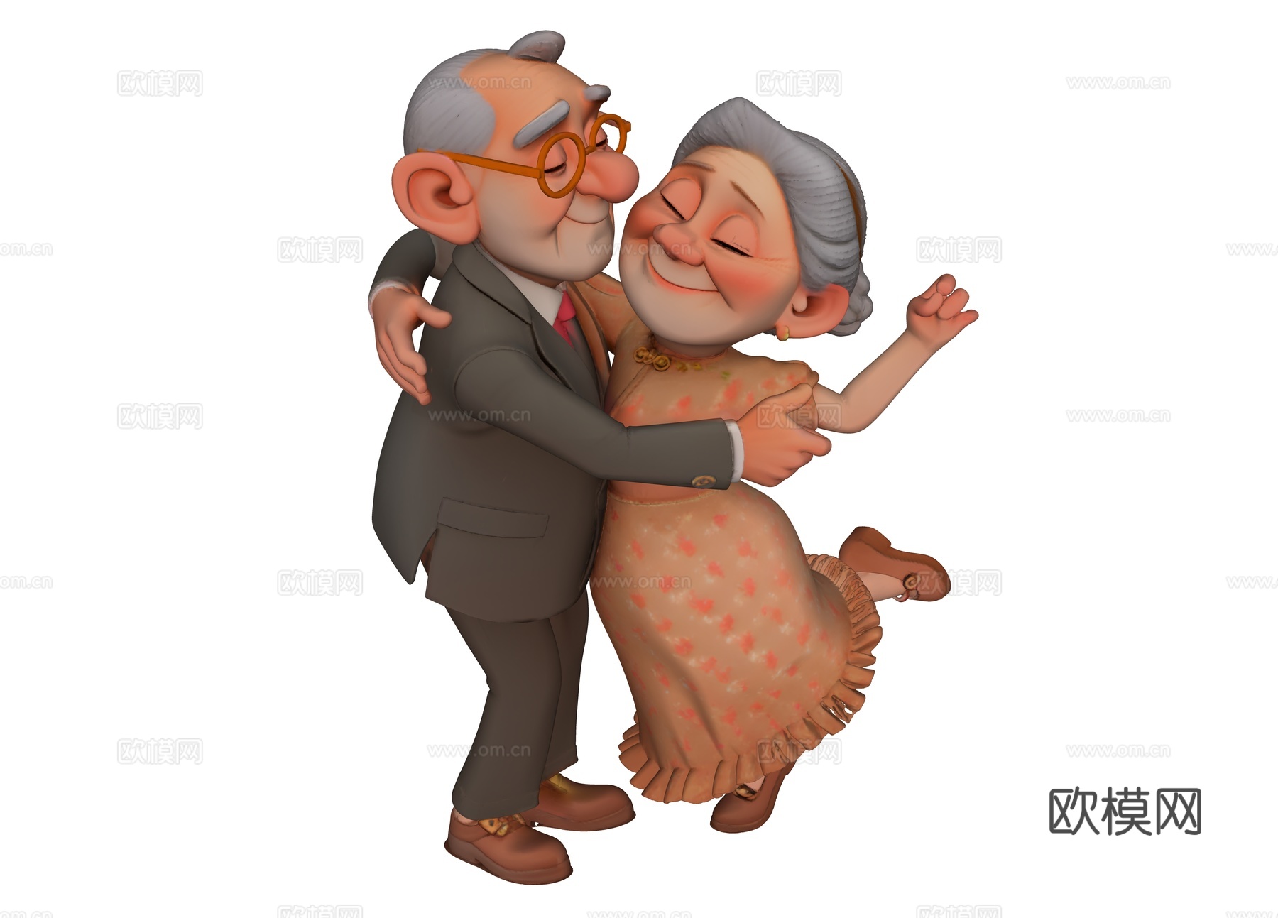 跳舞的一对老人su模型