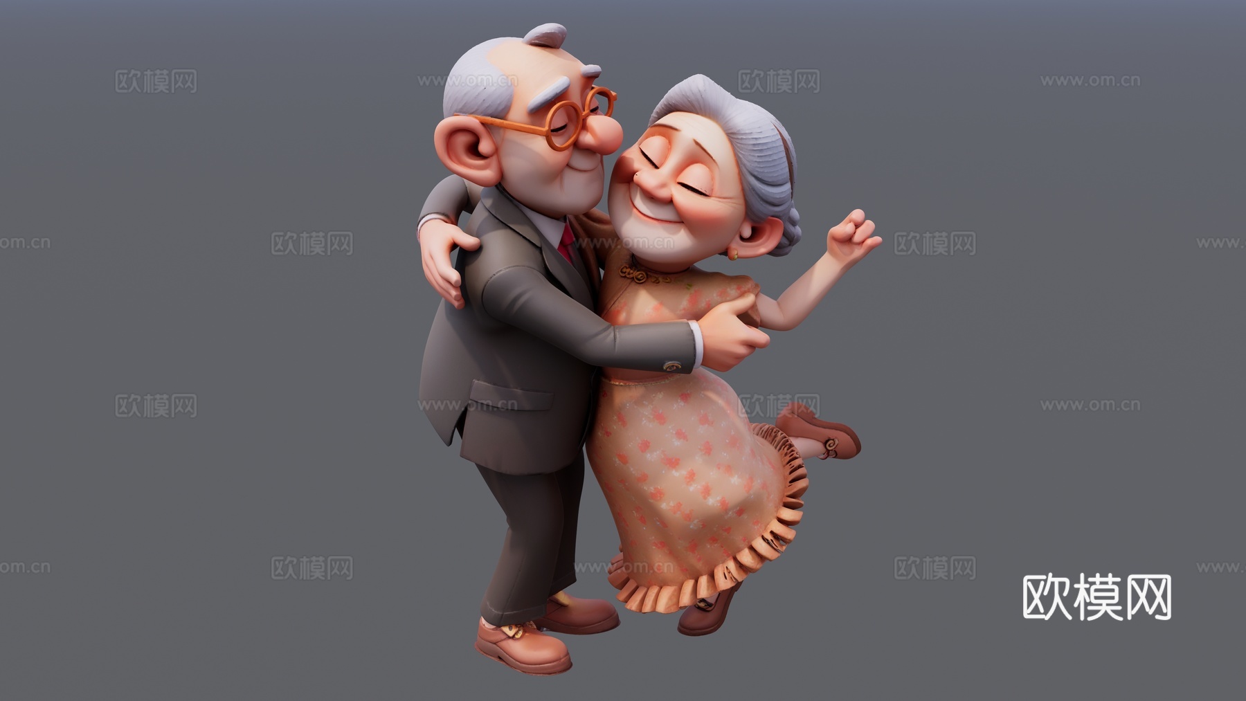 跳舞的一对老人su模型