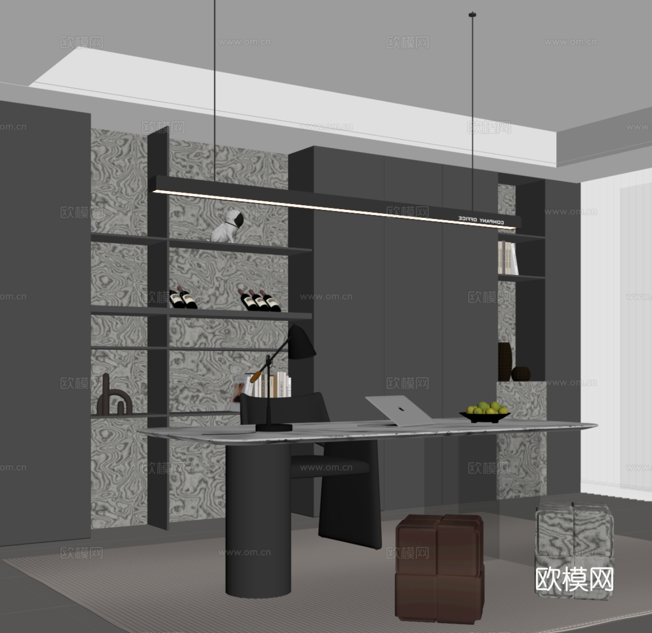 现代书房 书柜 书桌椅su模型