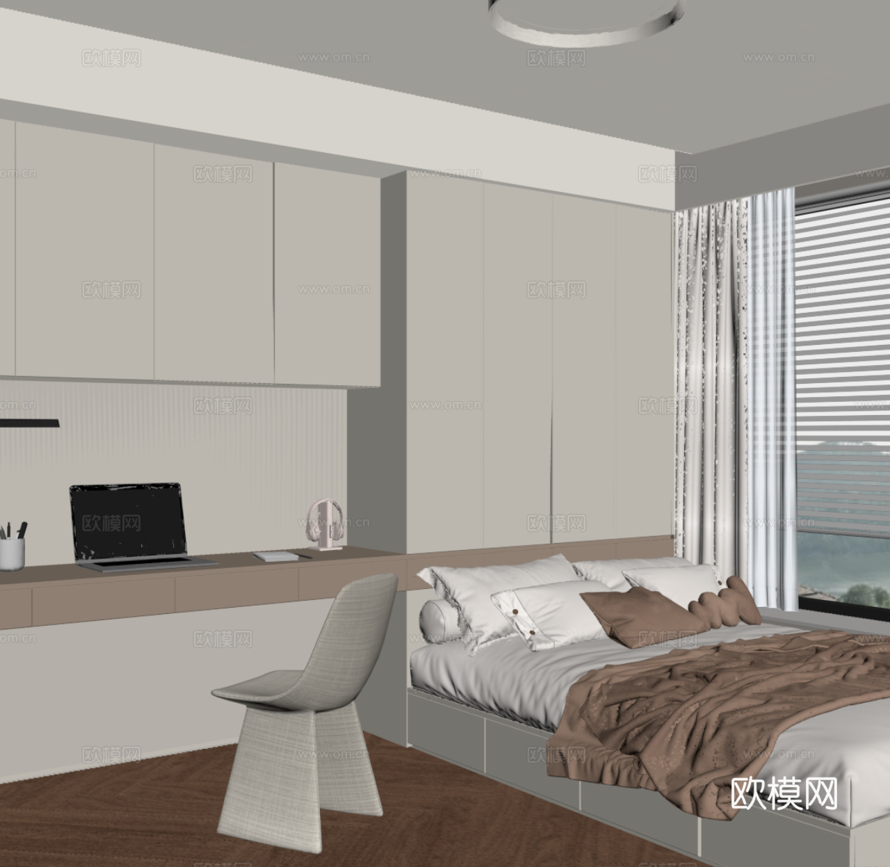 现代榻榻米卧室su模型