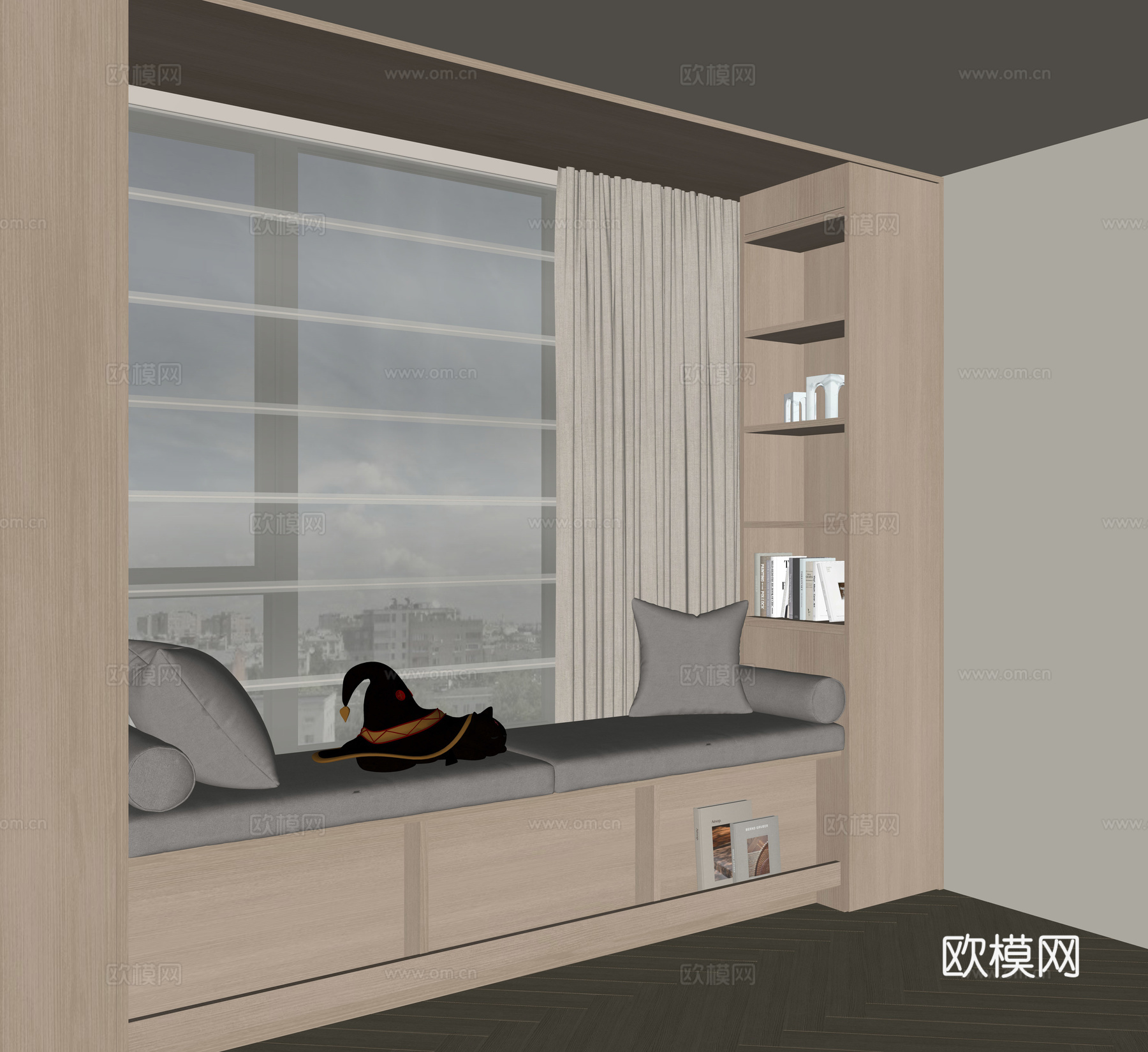 现代飘窗柜su模型