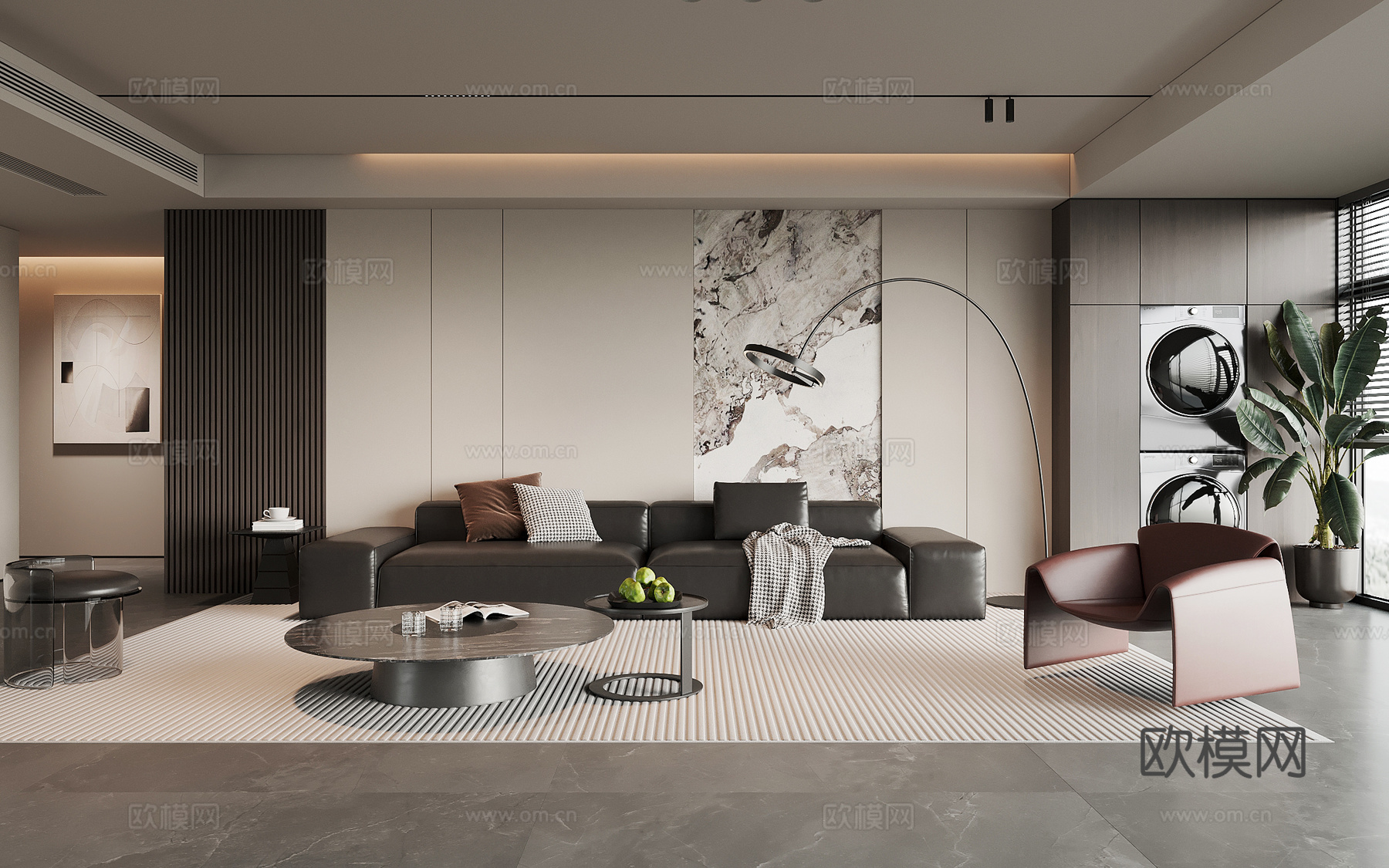 现代客厅沙发 沙发背景墙su模型