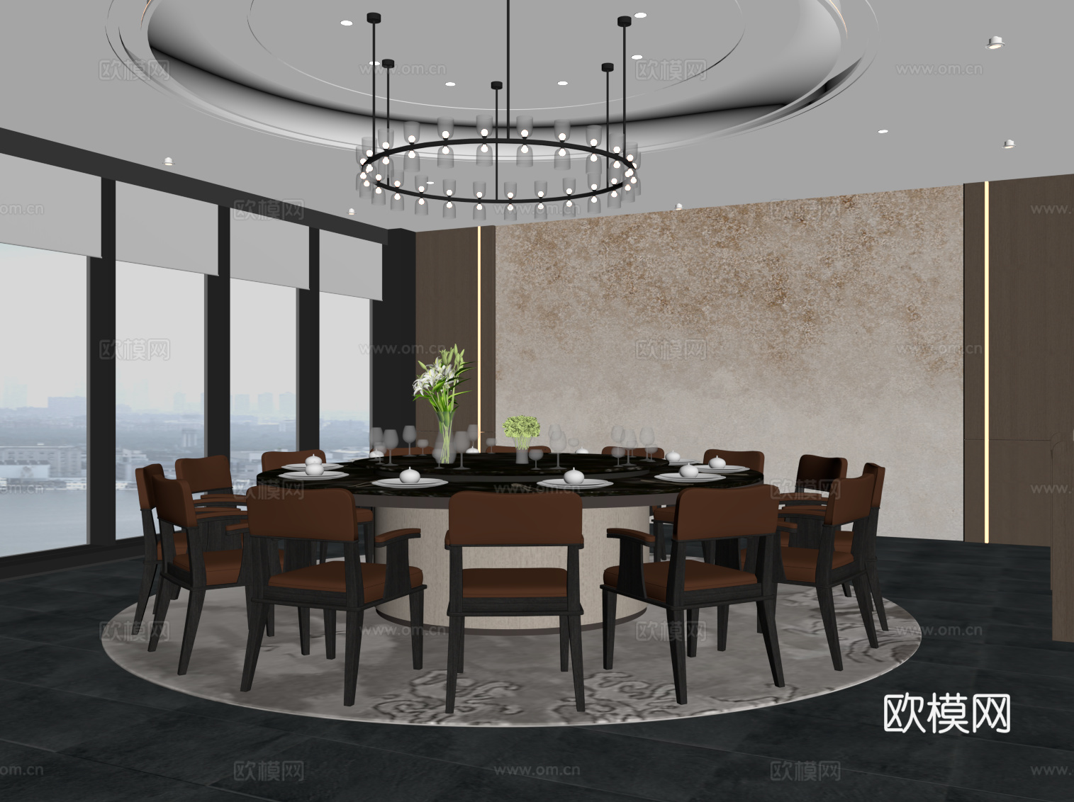 新中式包厢 餐桌椅su模型