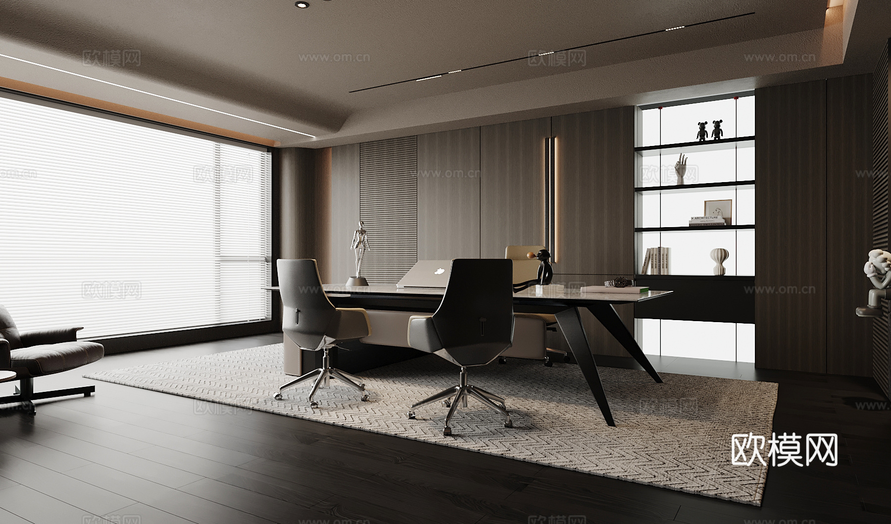 现代经理办公室 办公桌椅su模型