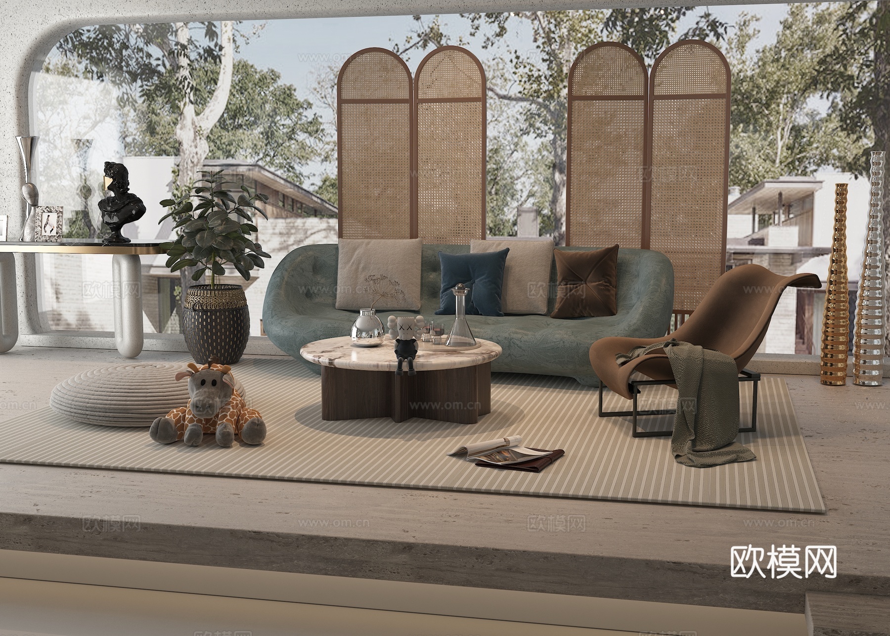 现代大平层客厅su模型