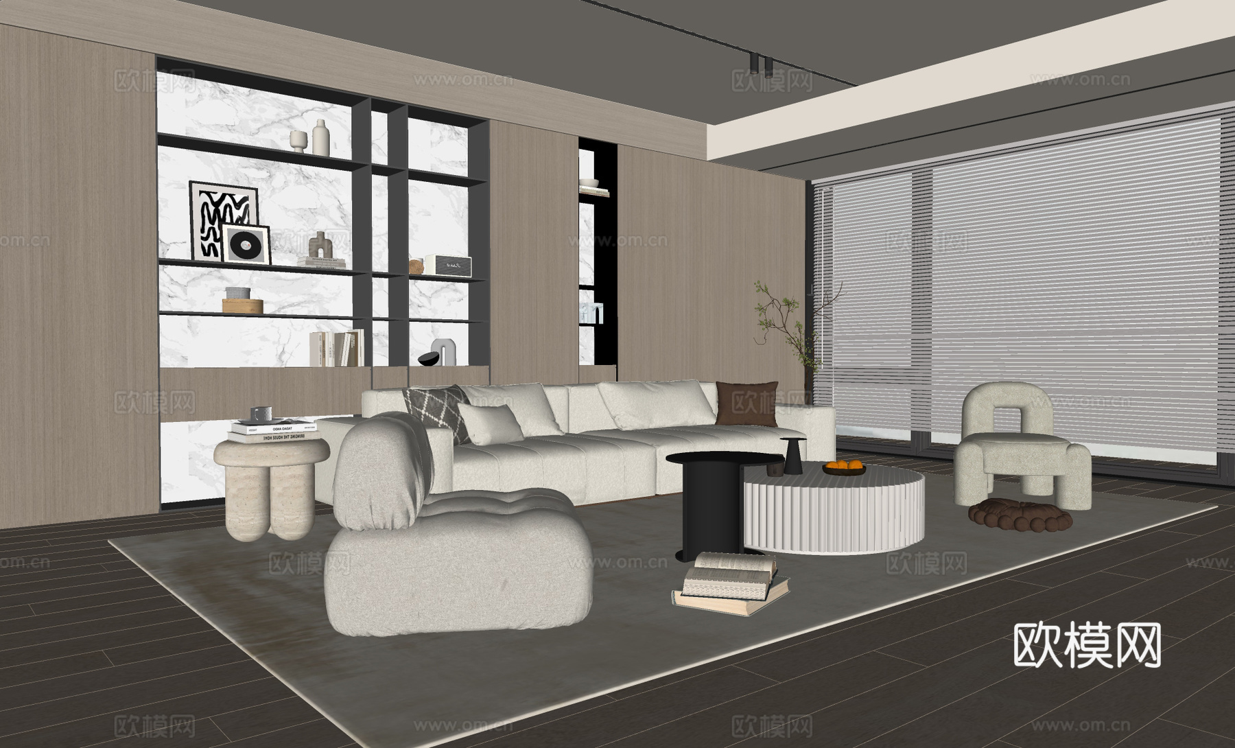 现代客厅 奶油客厅 沙发背景墙 客厅背景 沙发茶几组合su模型