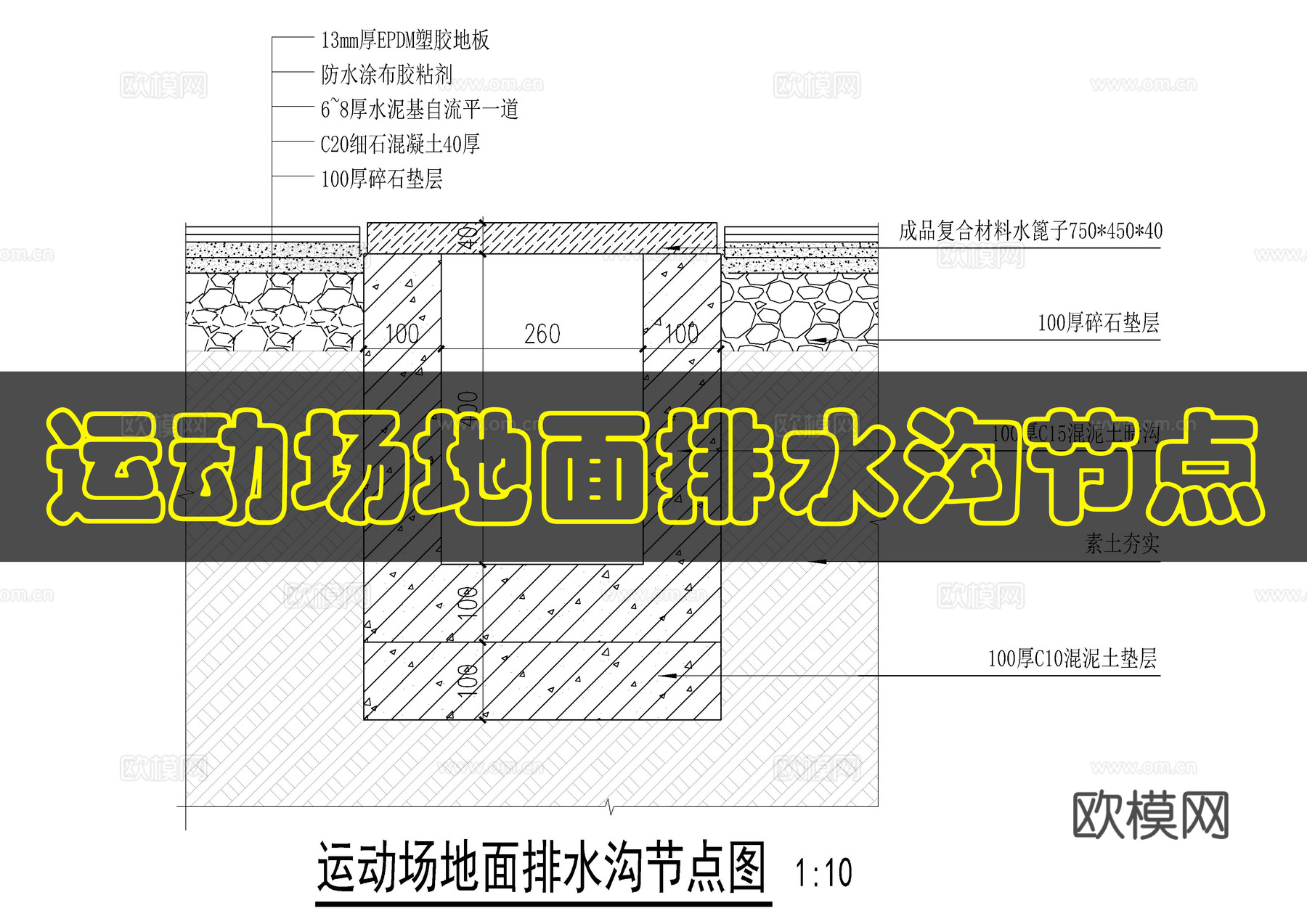 运动场地面排水沟做法cad施工图