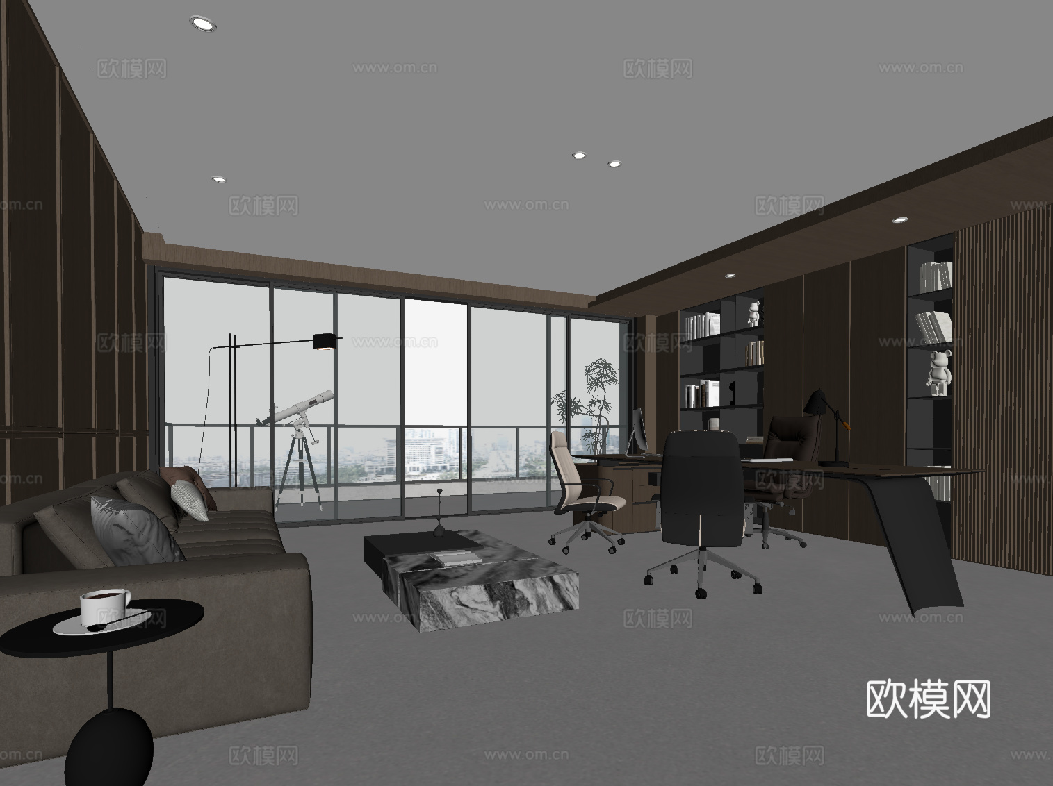 现代经理办公室 办公桌椅su模型