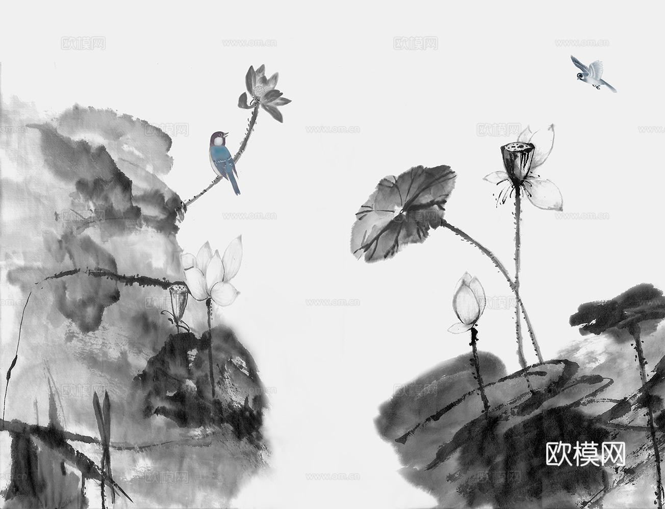 中式新中式花鸟植物壁纸壁画下载