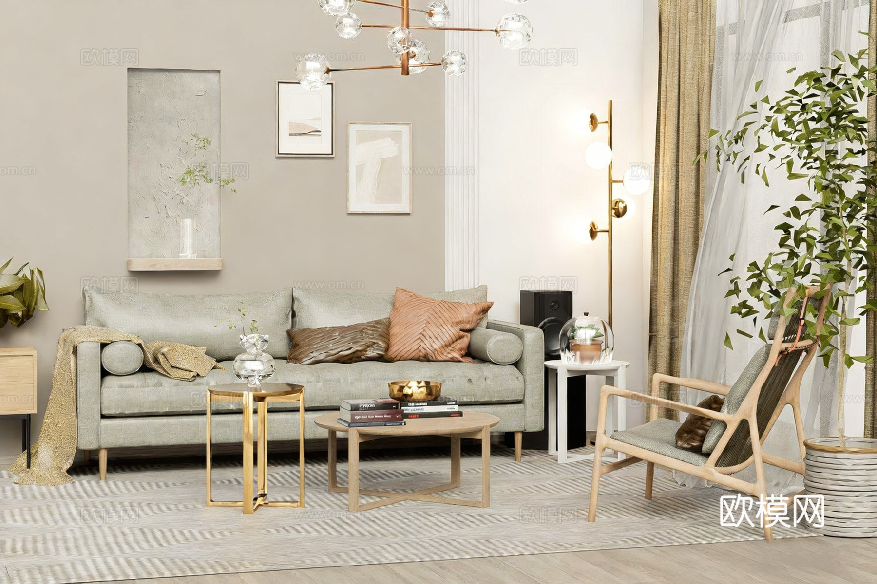 现代沙发茶几组合su模型