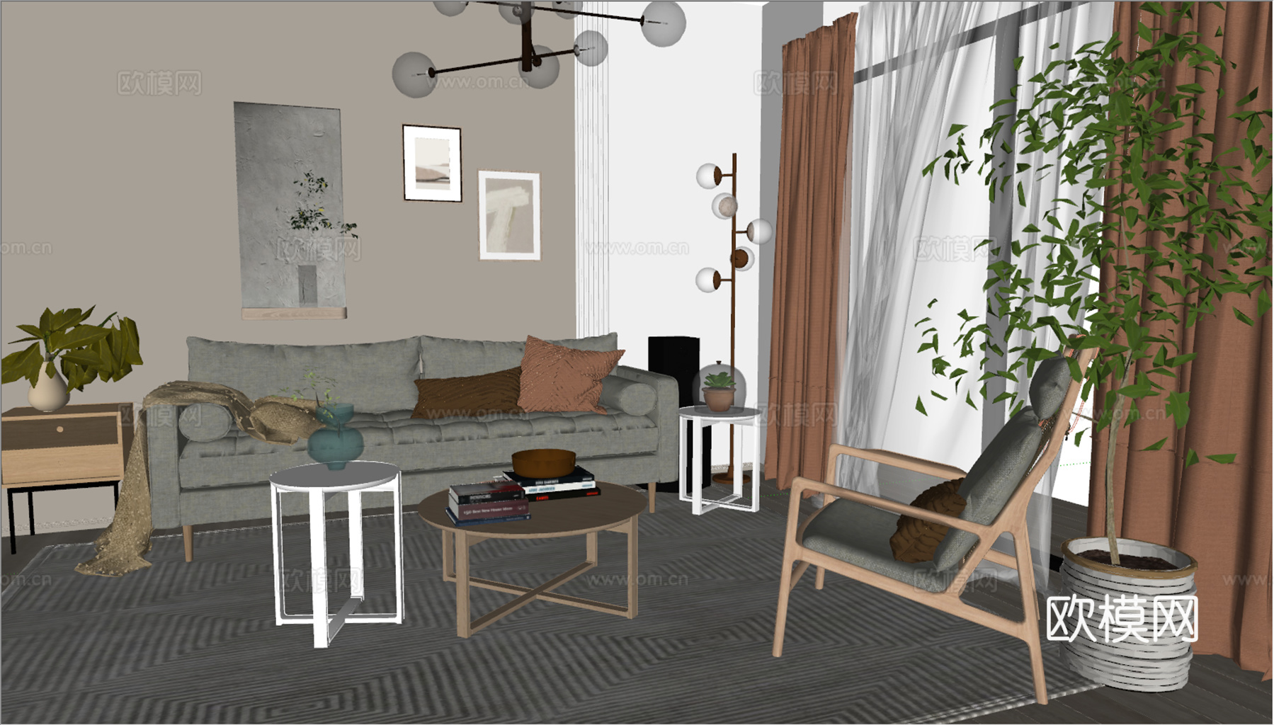 现代沙发茶几组合su模型