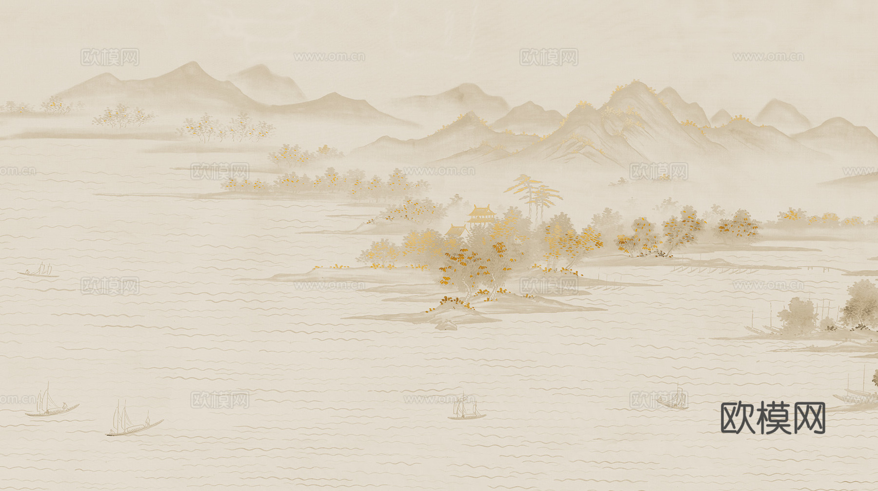 中式新中式高清山水壁纸壁画装饰画下载