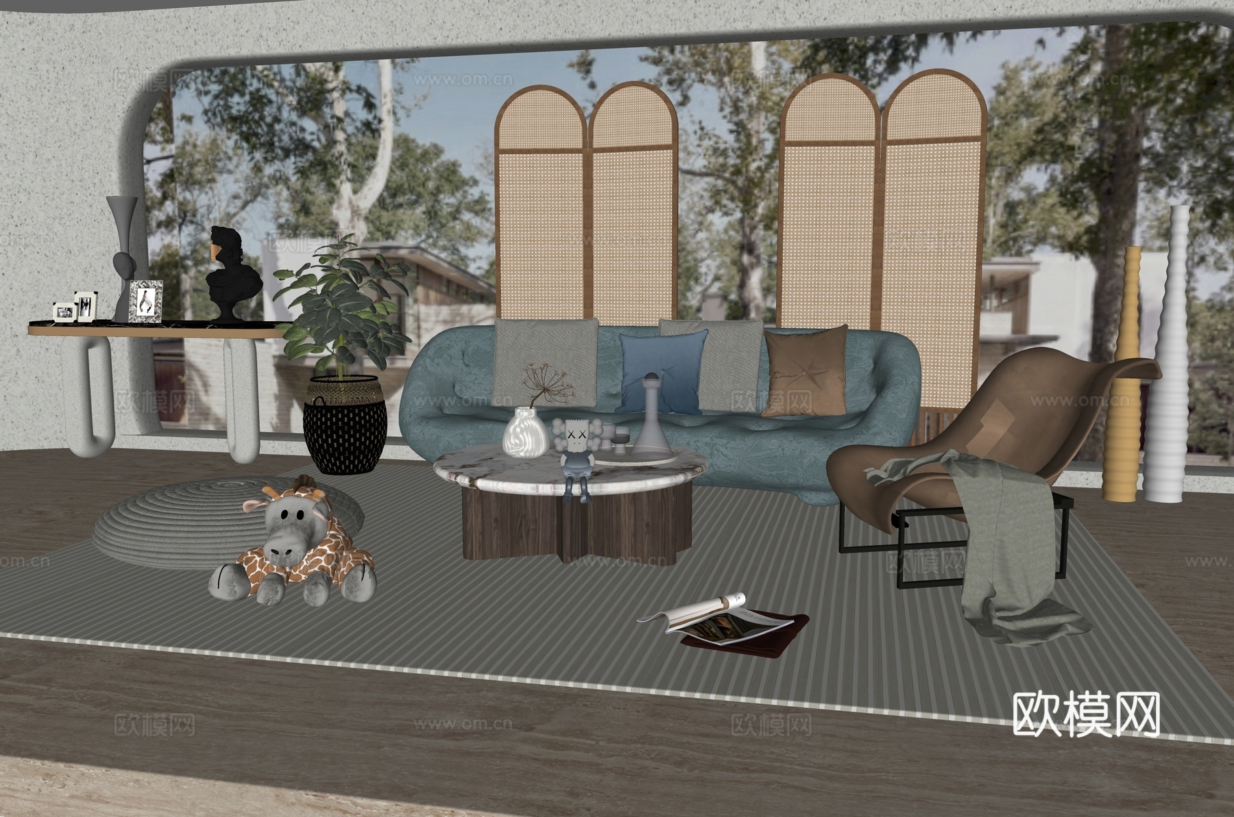 现代大平层客厅su模型