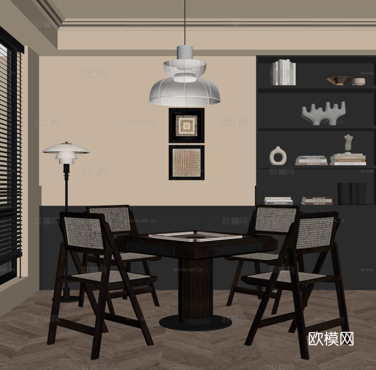 法式棋牌室 麻将室 棋牌桌su模型