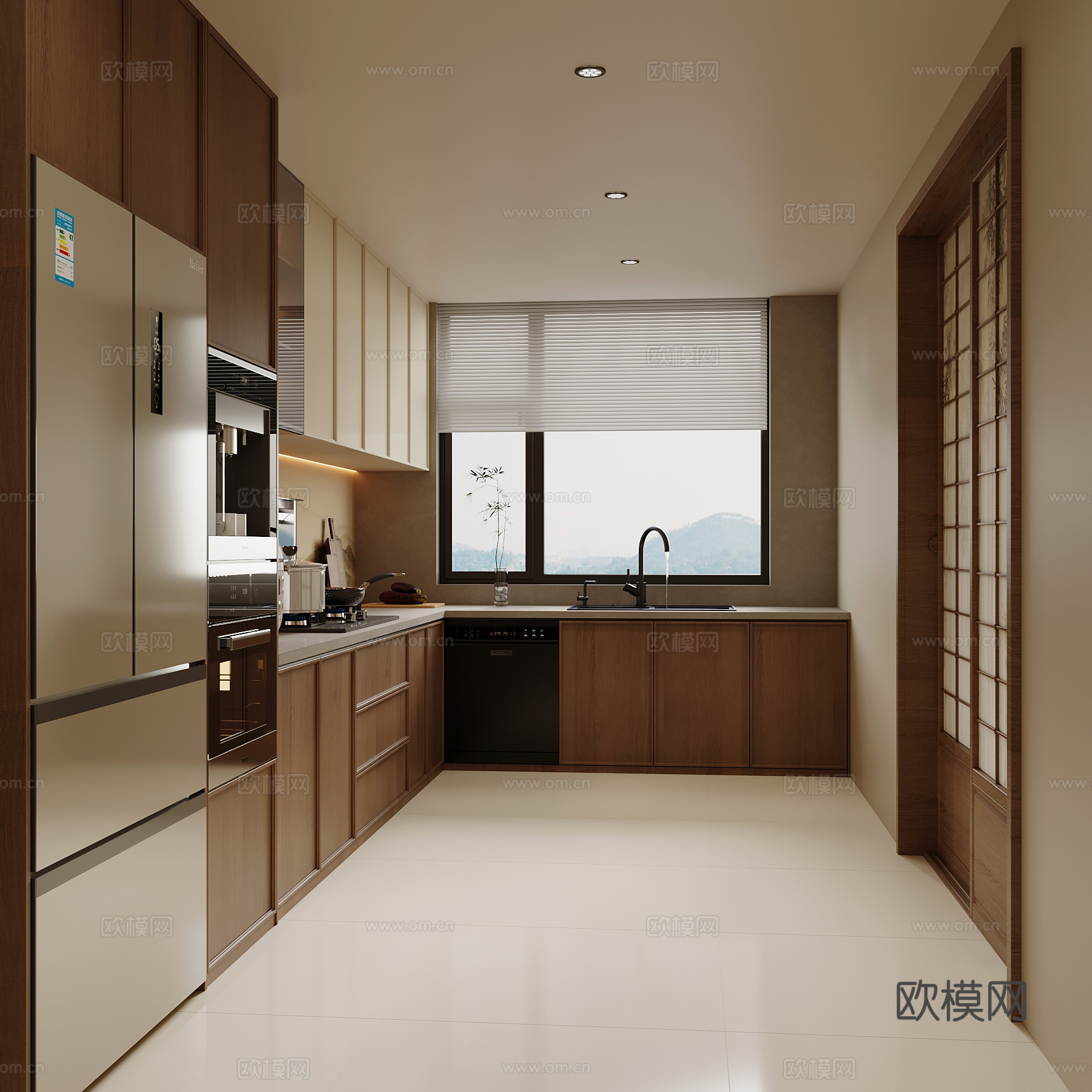 新中式厨房 橱柜 水槽 抽油烟机su模型