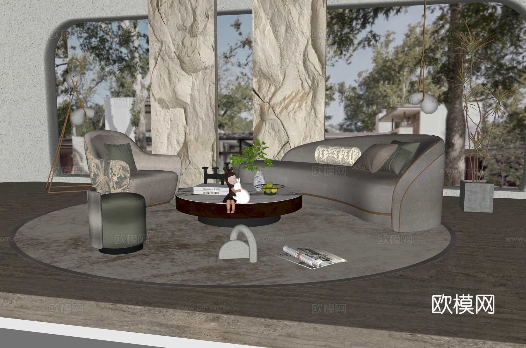 现代别墅客厅su模型