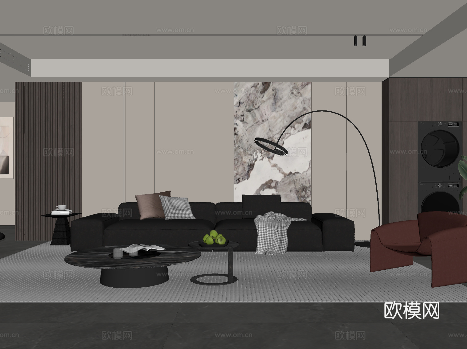 现代客厅沙发 沙发背景墙su模型