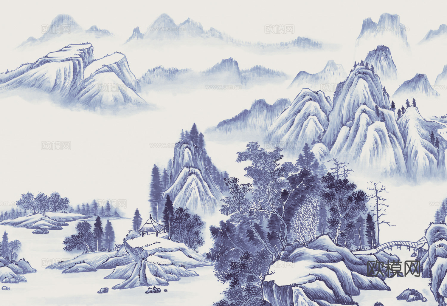 中式新中式高清山水壁纸壁画装饰画下载