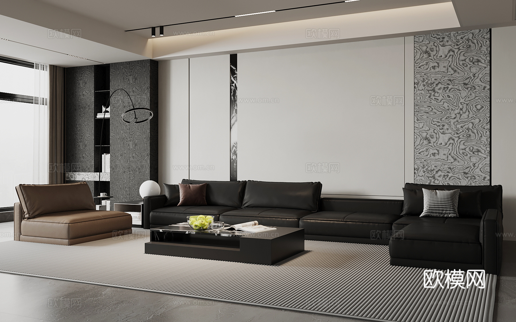 现代客厅沙发 沙发背景墙su模型