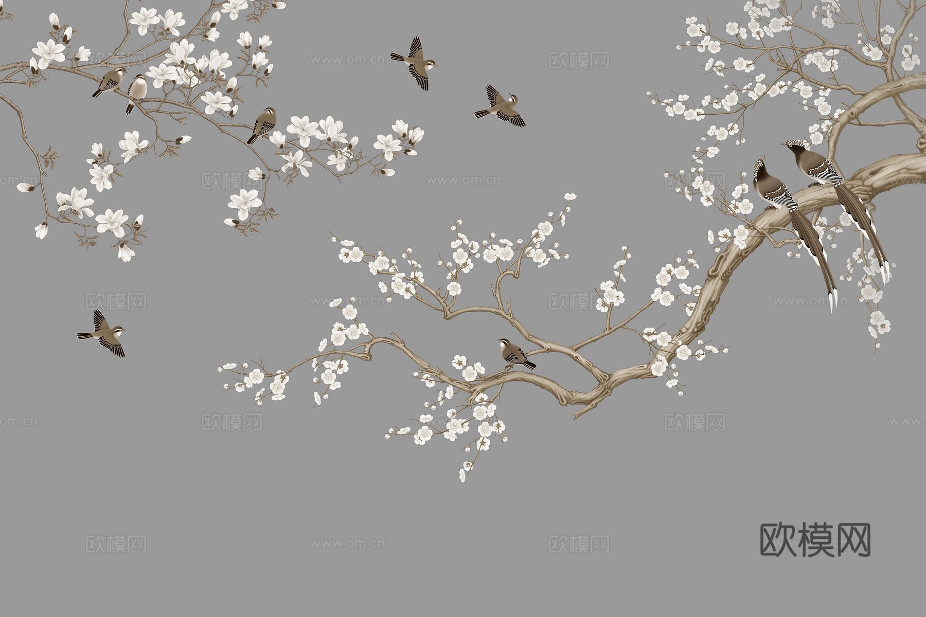 中式新中式花鸟植物壁纸壁画下载