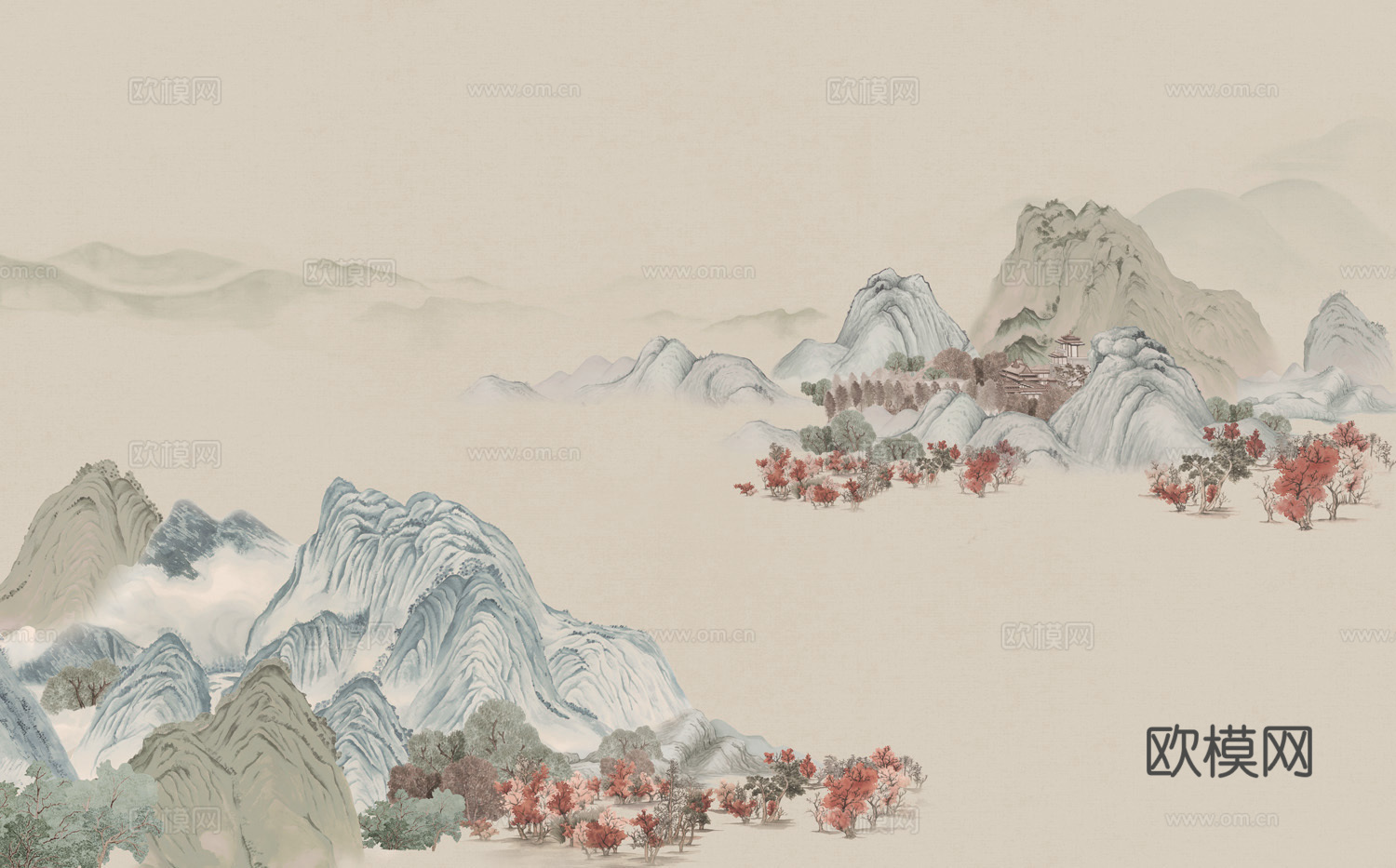 中式新中式高清山水壁纸壁画装饰画下载