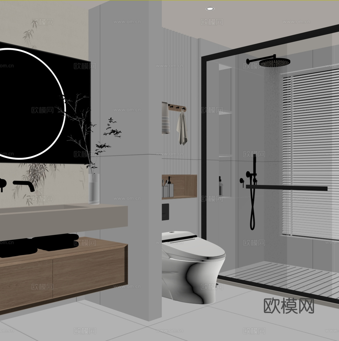 新中式卫生间su模型