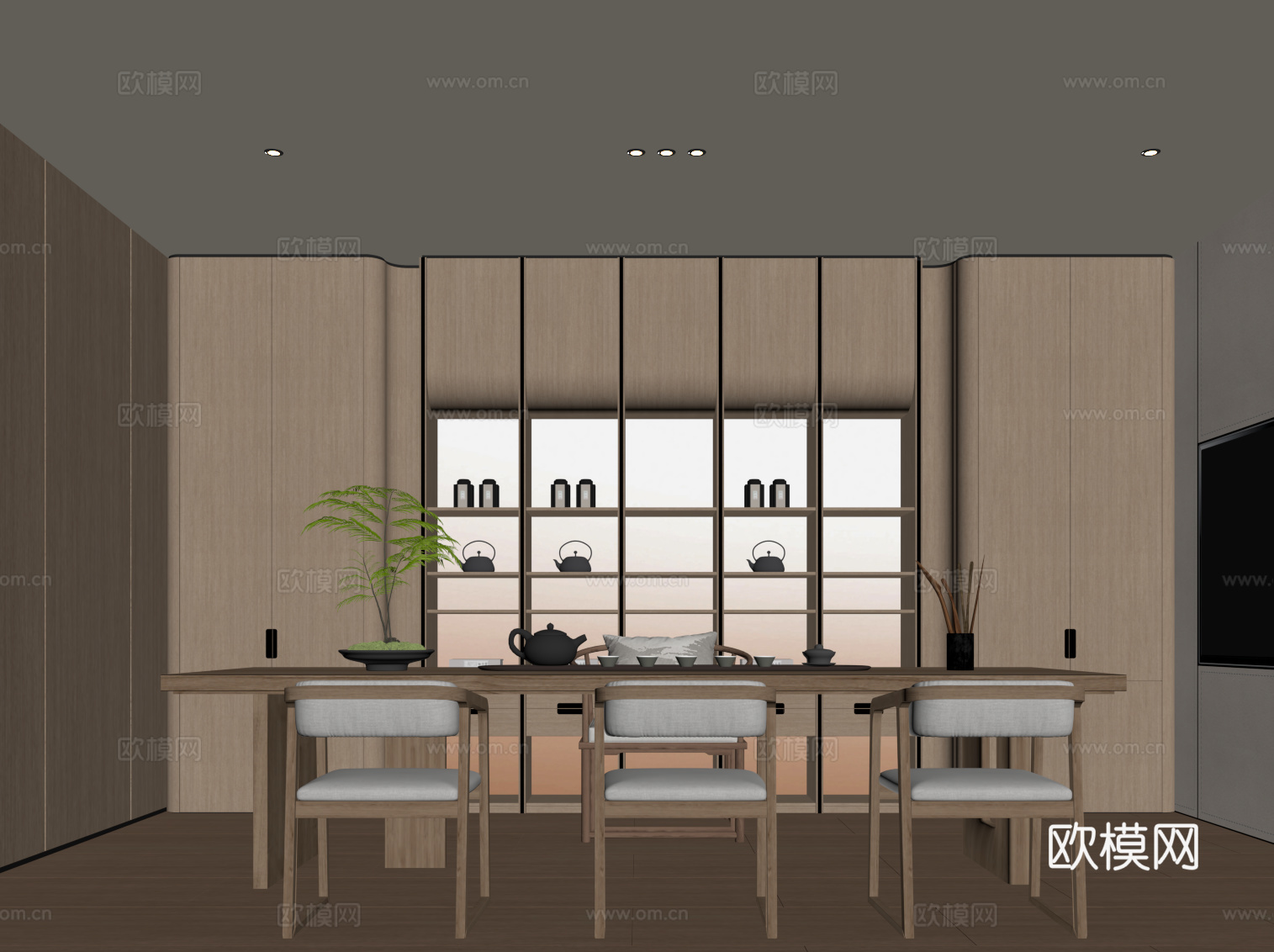 新中式茶室 茶桌椅su模型