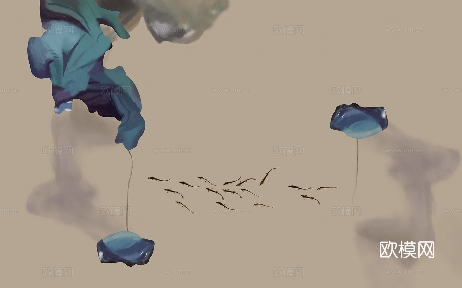 中式新中式花鸟植物壁纸壁画下载