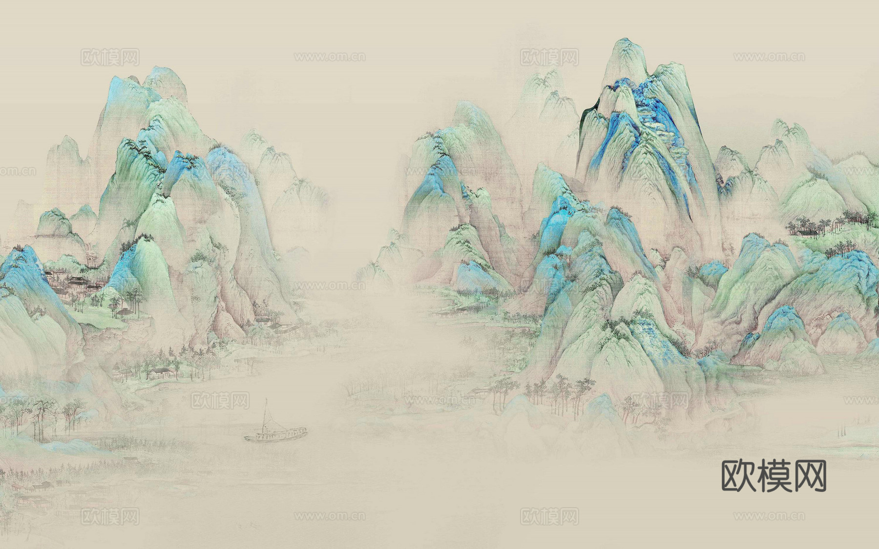 中式新中式高清山水壁纸壁画装饰画下载