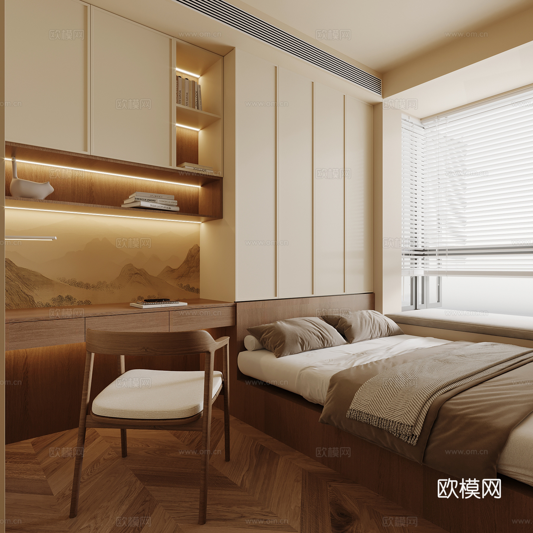 新中式榻榻米卧室su模型