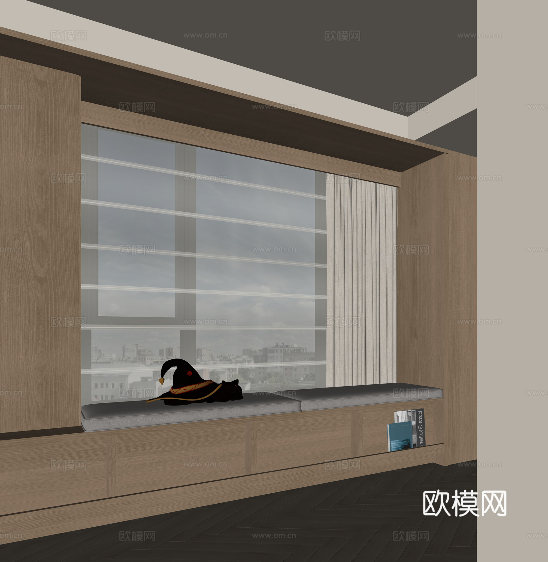 现代飘窗柜su模型