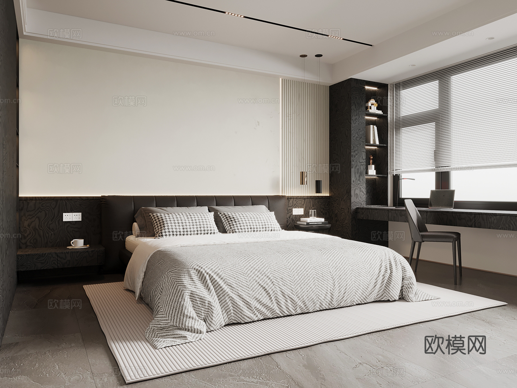 现代卧室 双人床su模型