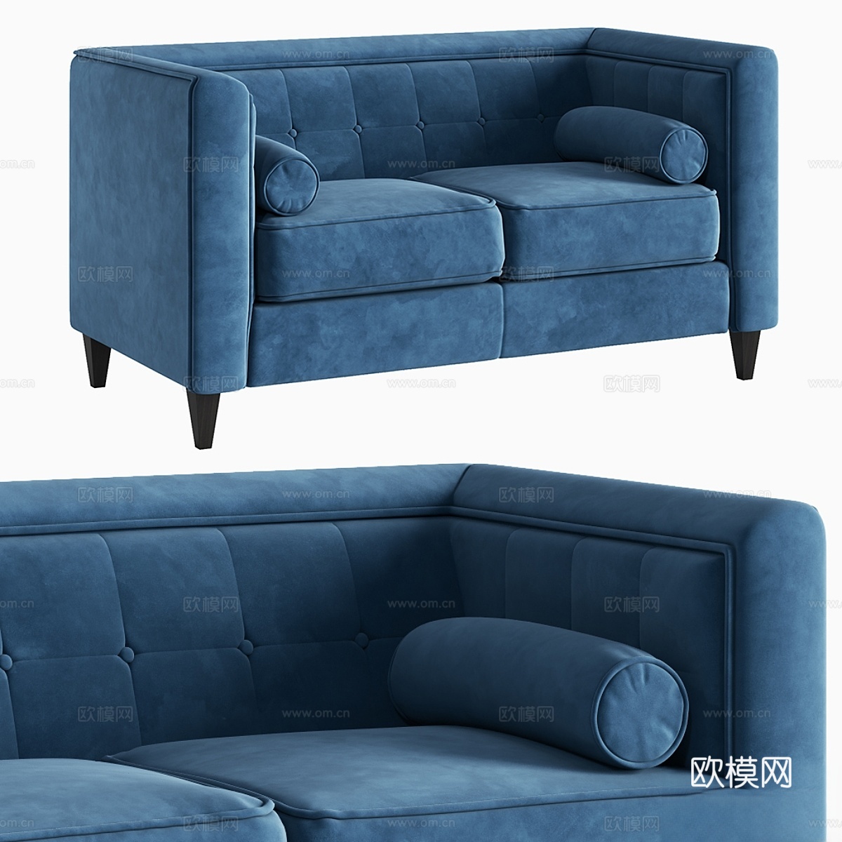泰勒浅蓝天鹅绒双人沙发3d模型下载