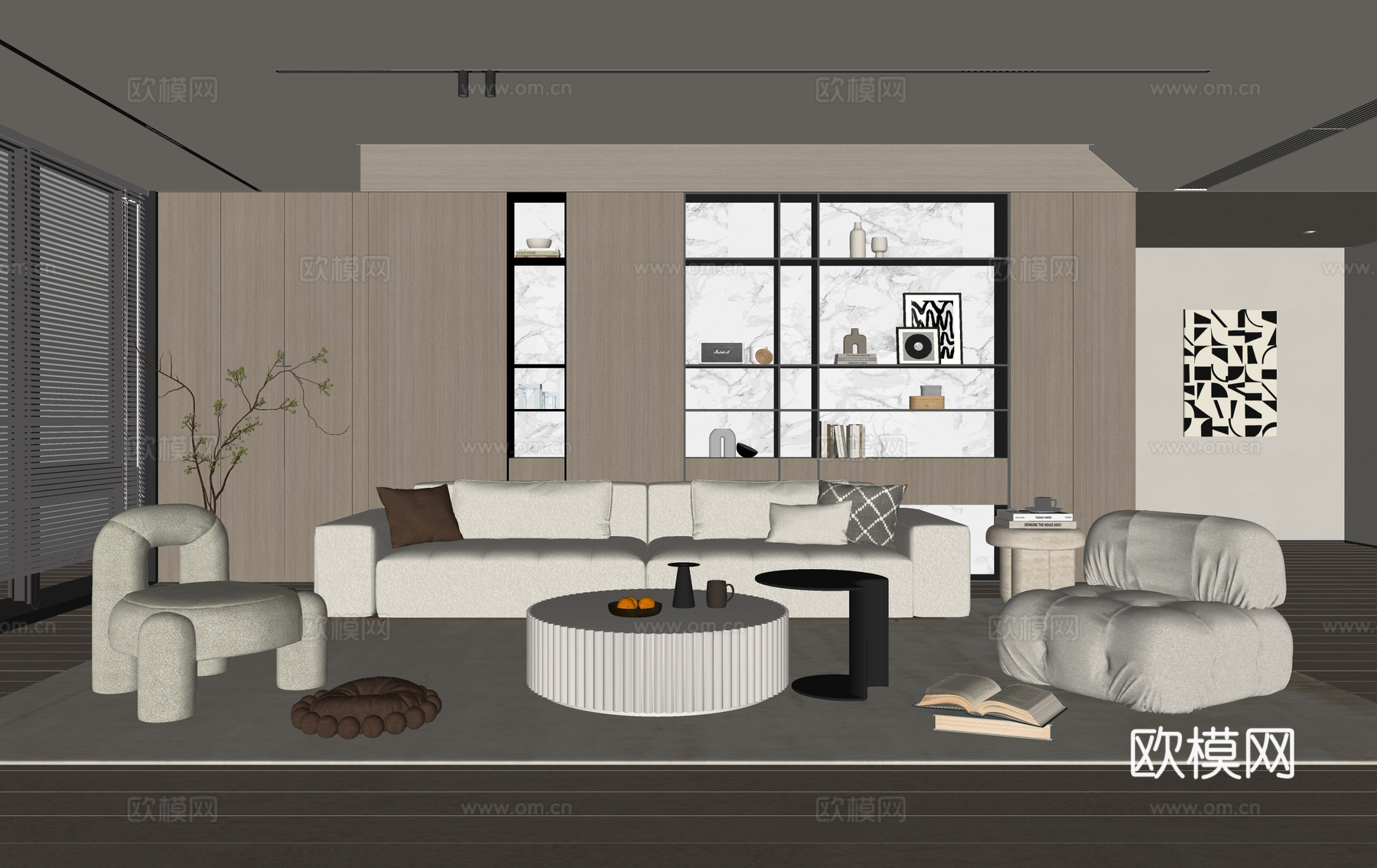现代客厅 奶油客厅 沙发背景墙 客厅背景 沙发茶几组合su模型
