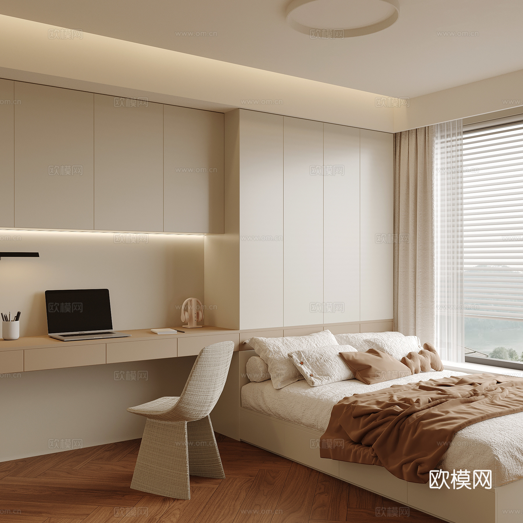 现代榻榻米卧室su模型