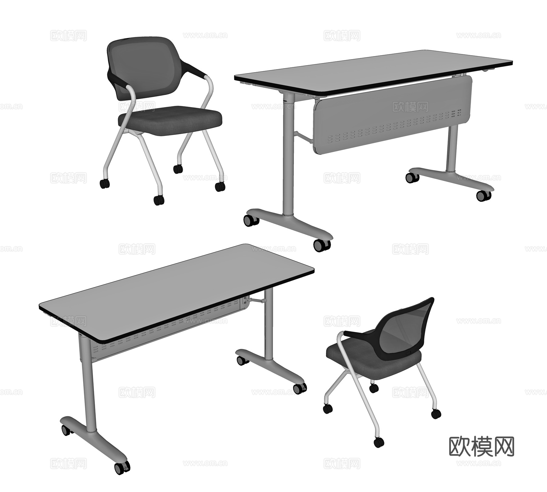 现代办公桌 会议桌 条桌 折叠桌 培训桌 培训椅 会议椅 折su模型