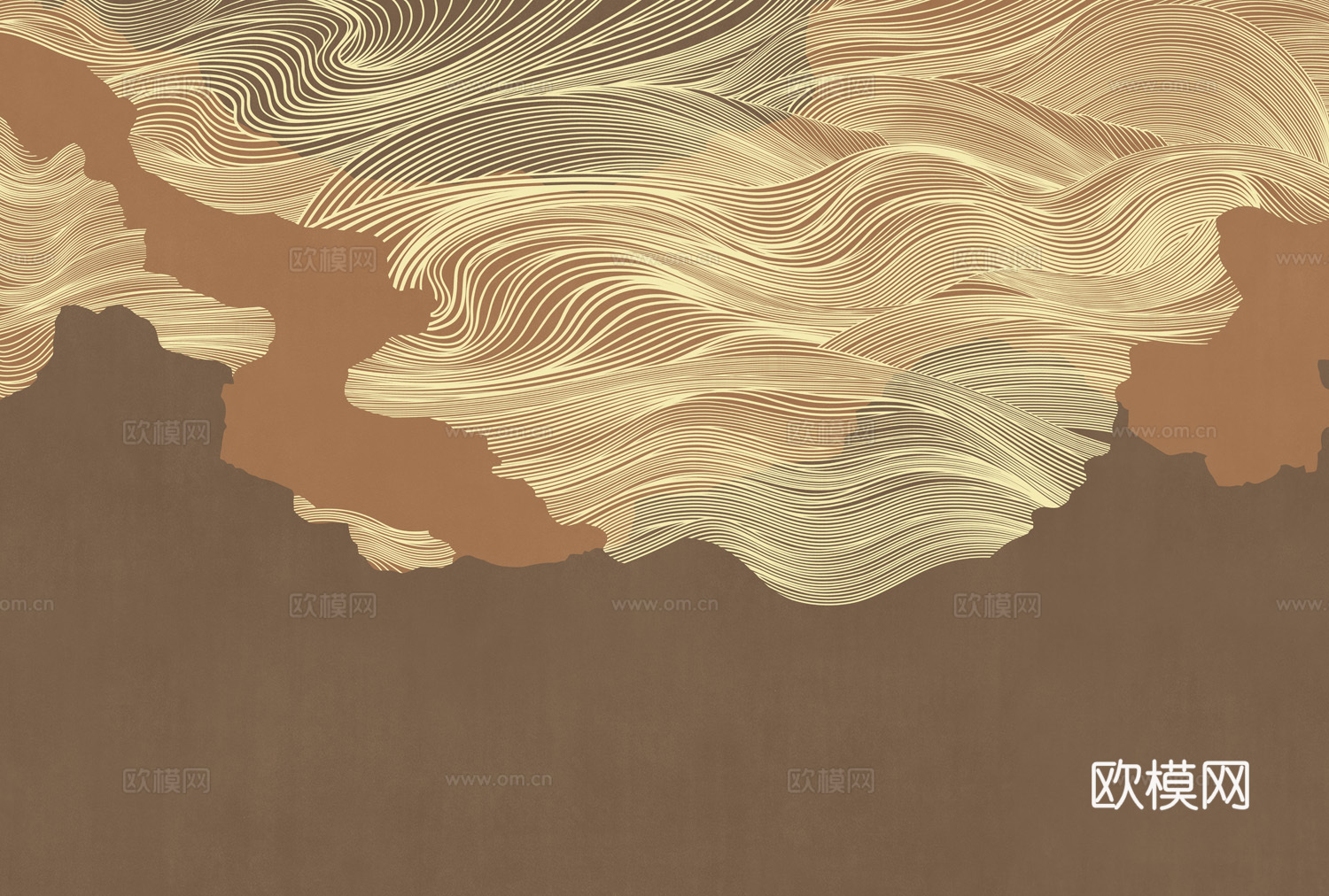 中式新中式抽象画线条壁纸壁画下载