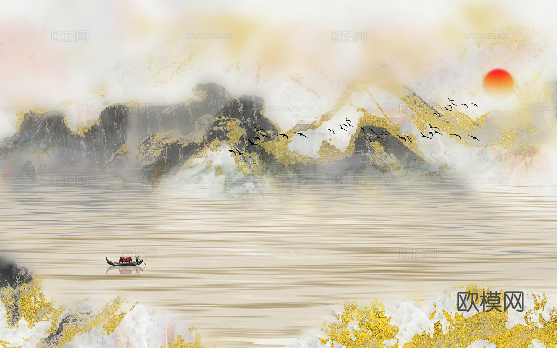 中式新中式高清山水壁纸壁画装饰画下载