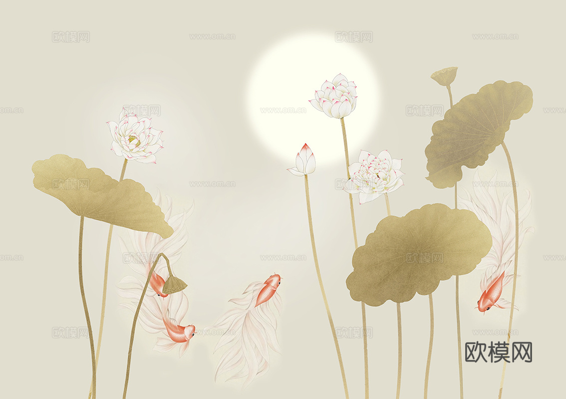 中式新中式花鸟植物壁纸壁画下载